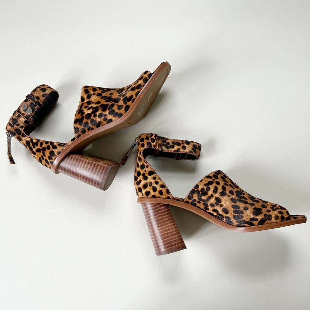 1. State Faen Ankle Strap Sandal Heel Brown Calf Hair Leopard Womens 9